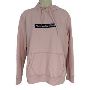 Abercrombie & Fitch Mens Small Embroidered Logo Pullover Hoodie Dusty Pink Hood